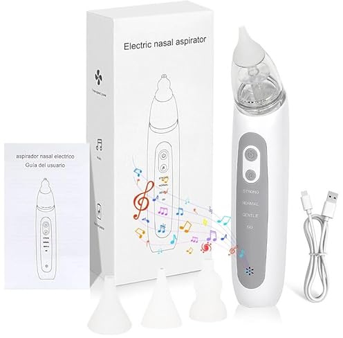 Nasal Aspirator Baby Electric, Baby Nose Sucker, Baby Nose Cleaner with 3 Silicone Tips & 3 Suction Levels, Soothing Function with Music and Light, Anti-Backflow Nasal Aspirator for Baby,Toddler