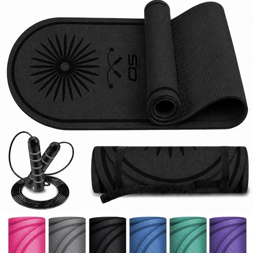 Skipping Rope Mat with Adjustable Jump Rope, 8mm Thick TPE Exercise Mat, 140 x 60cm, Non-Slip Shock Absorbing, for Home Gym, Cardio, Yoga