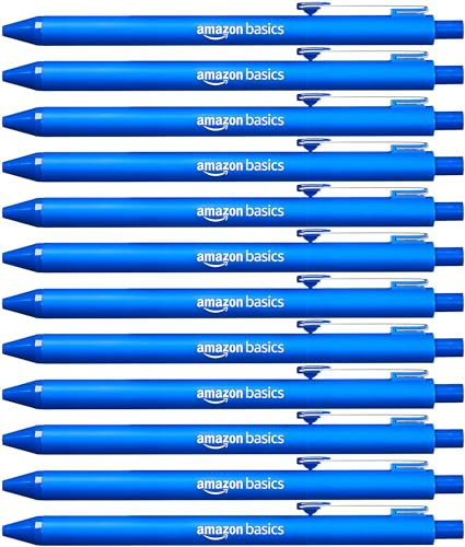Amazon Basics Lot de 12 stylo-billes rétractables, Bleu