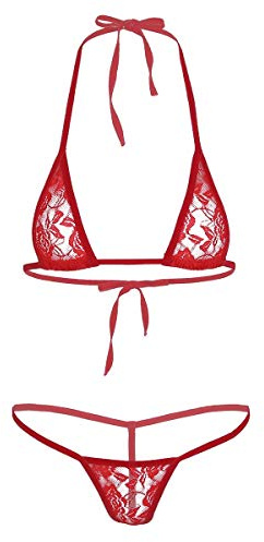 YOOJIA Dam mini bikini sexiga baddräkter 2-delad blommig spets mikrostring dam brelette grimma och G-string brasiliansk bikini bikini micro thong tangas set underkläder