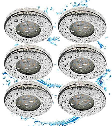Trango 6er Set 6729IP65-068MOSD IP65 LED Einbaustrahler aus Edelstahl poliert incl. 6x 3000K warmweiß 3-Stufen dimmbar Ultra Flach LED Modul für Bad, Dusche, Einbauspots, Deckenstrahler, Deckenlampe