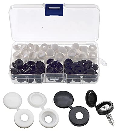 YIXISI 80 ST Plast Gångjärn Skruvar Lock, Vik Skruv Snap Täcker för Nummer 6/8 Skruvar, Självtappande Skruv Dekorativa Lock, för Möbler Skåp Hylla, Vit & Svart
