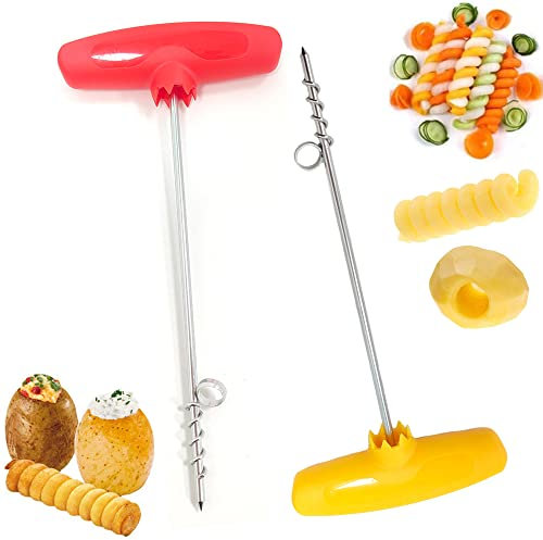 Ianulus 2 Pièces Couteau Spirale Légumes et Fruits, Spirale Creuse pour Fruits et Légumes, Coupe-Pommes de Terre en Spirale, Coupe-Légumes en Spirale Manuel pour Concombre, Carotte(Couleur Aléatoire)