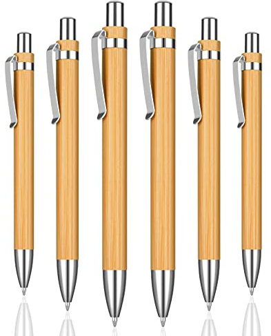 OSDUE 6 Bolígrafos, Bolígrafo Retráctil de Bambú, Tinta Negra, Punta Media, 0.039 in, Bolígrafos de Regalo para Escribir, Diario, Escuela, Suministros de Oficina, Regalo de Graduación