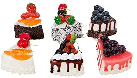 MISNODE 6 pezzi di torta finta per la visualizzazione, fetta di torta artificiale di fetta di frutta, fetta di torta artificiale di cibo falso panificio negozio di torte modello decorazione del