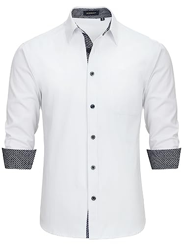 HISDERN Chemise Manches Longues Homme Regular Fit Chemises Formelle Shirt Casual Chemise Blanc Noir XXL