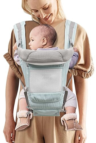 6-in-1 Babytrage für Neugeborene ab Geburt, Ergonomische Babytrage, Hüftsitz Baby, Atmungsaktive und Weicher, für Babys und Kinder von (Hellgrün)