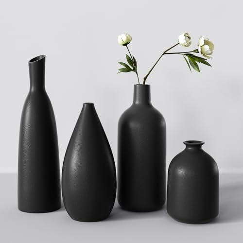 Keramiska vaser set om 4 svart, blomvaser modern dekoration estetisk, vaser för pampasgräs blommor bordsdekoration tulpanvas bokhylla spiselkransar vardagsrum sovrum kontor bröllop gåva