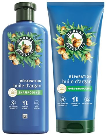 Herbal Essences Réparation Shampoing 250ml Et Conditionneur de cheveux 200ml Huile d'Argan. Nutrition Intense pour une Chevelure Douce et Lisse. Ingrédients d'Origine Naturelle, Végan