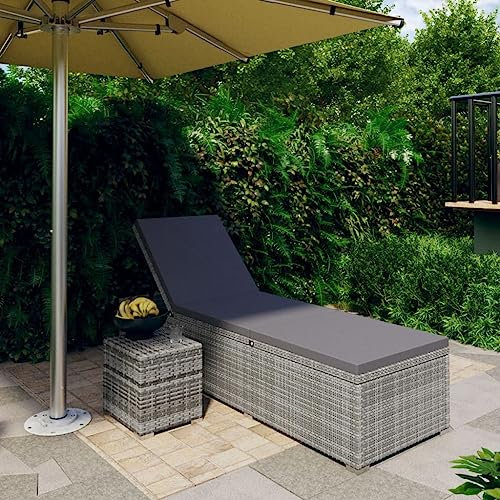 FUDUGEHMIOFWFJJ deckchair,liegestühle,sonnenbank,Sonnenliege mit Auflage und Teetisch Poly Rattan GrauGeeignet für Garten, Pooldeck, Terrasse, Wohnzimmer