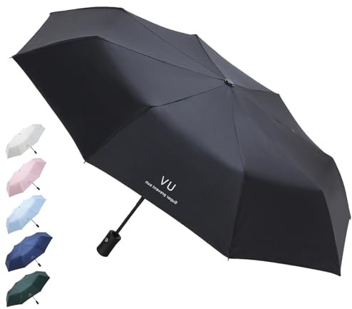 Senshuomy Windproof Travel Umbrella with 8 Sturdy Ribs,Compact and Foldable,One-Touch Automatic Opening and Closing Handle,Lightweight,Strong,and Portable(Black)