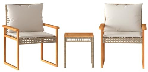 vidaXL Ensemble de Bistro et Coussins 3 pcs mélange Beige rotin Acacia