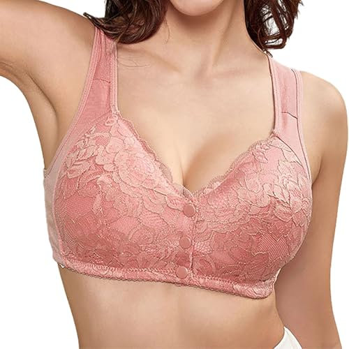 Generico Reggiseni Senza Ferretto Reggiseno Si E Lei Reggiseni in Pizzo Senza Ferretto per Le Donne con Chiusura Frontale con Coppe in Spugna per Sportivi Reggiseno Donna (Pink, K)