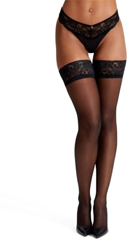 Ann Summers Lace Top Glossy Hold Up - Hold Up Stockings for Women - Glossy - Silcione Stay in Place Strips