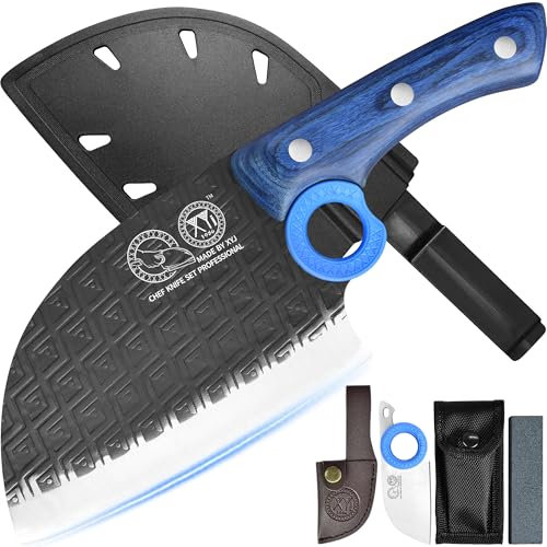 XYJ Authentic Since 1986,Cuchillo de carnicero serbio con estuche,Cuchillo de cocina de chef vegetal,Mango de madera con estuche,para acampar al aire libre