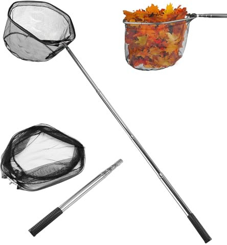 wiipara Teichkescher 155cm, Teich Kescher mit Teleskopstange, Stabil und Klappbar, Aluminium Aquarium Poolkescher für Algen, Schwimmbad, Gartenteich Reinigung, Pool Zubehör