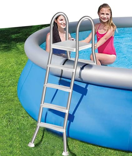 AIBOTY Escalera de Piscina para Piscinas Elevadas, Escalera de Piscina de 4 Peldaños con Doble Pasamanos y Peldaños Antideslizantes para Piscinas Elevadas de 135 cm, Carga 250 kg