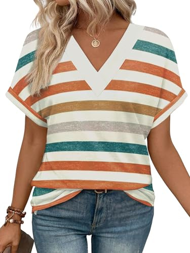 Cuptacc T-shirt dam V-ringad kortärmad T-shirt dam sommar ledig enfärgad lös topp