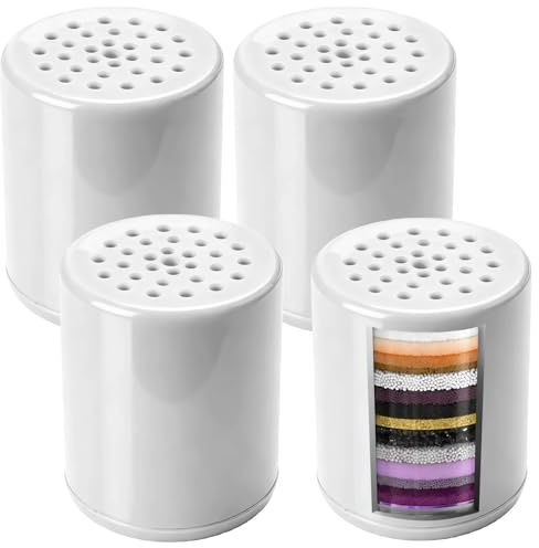 GBKDQQ 4 Pezzi Filtro Doccia a 30 Fasi, Universale Cartuccia di Ricambio, Rimuove Metalli Pesanti, Ferro, Altre Corde, Filtro Doccia per Acqua Calcarea per Bagno