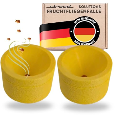 Ulroad, 2 trappole per mosche della frutta, senza sostanze tossiche e chimiche, prodotte in Germania, per cucina, bagno, camper, trappola per mosche della frutta, riutilizzabile, colore giallo