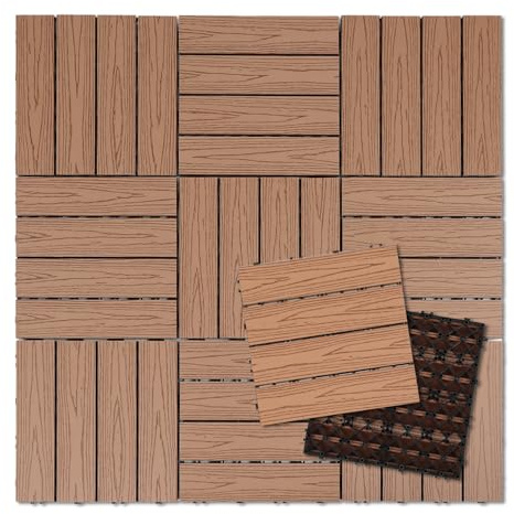 Jaxguom WPC terrassplattor 30 x 30 cm, 66 stycken klickplattor balkong för 6 m², balkong golvbeläggning väderbeständig, terrassplattor klicksystem vattentät, träplattor brun