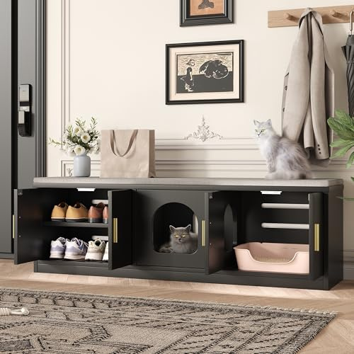 Dolt kattskåp 140 x 40 x 45,5 cm – integrerat klösträd och ventilation, djurmöbler för hall och entré, multifunktionella kattmöbler, djurhus, katttoalettskåp, djurtoalett