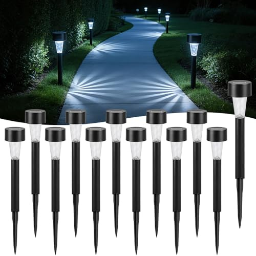 Aigostar 12 pz Luci Solari da Esterno, Bianco Freddo 6500K, IP44 Impermeabile, Illuminazione Automatica, Luce Solare LED per Prato, Giardino, Terrazza, Cortilia