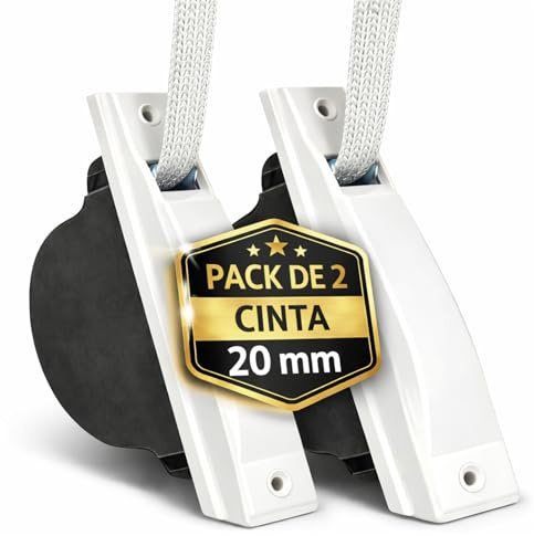 TELKES Recogedor Persiana Empotrado Blanco con Cinta 20 mm x 5 m Carrete Cuerda Enrrollable Mecanismo de Muelle Interior Sistema Polea Rollo Tirador Recambio de Cajetin (Pack X2 Blanco, Cinta 20 mm)