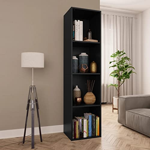 Kaloriko Libreria nera in legno 36 x 30 x 143 cm con 4 scomparti, mobile TV e spazio per soggiorno, ufficio, camera da letto, scaffale per libri, documenti, mensola e decorazione
