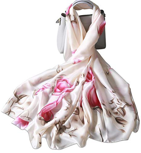 LumiSyne Seidenschal Damen Blume Gedruckt Muster Mode Eleganten Stil Warme Weich Seidentuch Lange Halstücher Sonnencreme Stola Ganzjährig