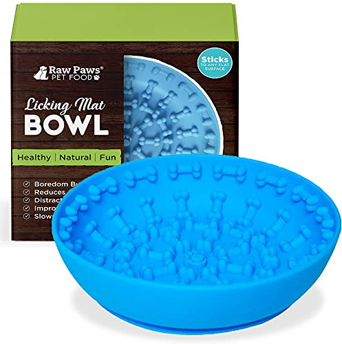 Raw Paws Licking Mat Bowl - Bathing, Shower & Grooming Distraction Mat for Dogs with Suction - Boredom & Anxiety Reducer - Great for Yogurt, or Peanut Butter - Fun Alternative Dog Slow Feeder Bowl