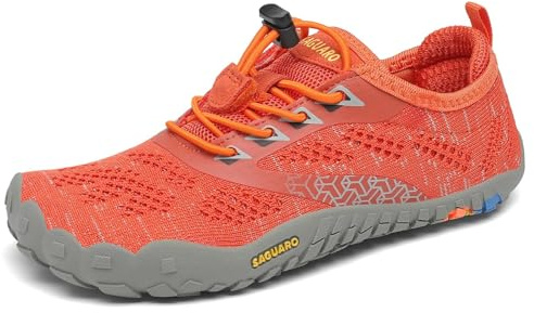 SAGUARO Barefoot Zapatillas de Trail Running Niños Niñas Minimalistas Zapatos de Deporte Antideslizantes Calzado Descalzos para Fitness Correr Montaña Senderismo Agua, Naranja, 32 EU
