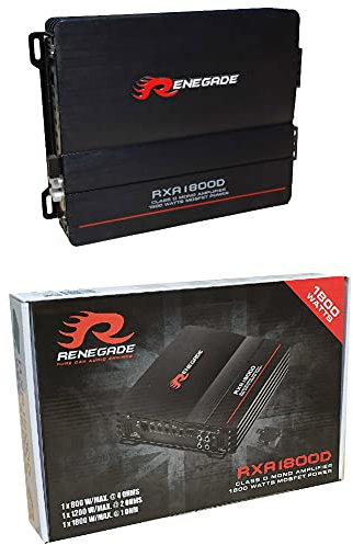 1 amplificatore RENEGADE RXA1800D RXA 1800 D monofonico classe d 1 canale 900 watt rms stabile a 1 ohm 1800 watt max bass boost spl auto nero, 1 pezzo