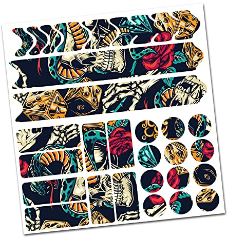 AlphaShield 28-Piece Bicycle Frame Protector Set for MTB E-Bike BMX Road Bike - Chain Stays Protective Film Paint Protection Sticker Stone Chip Protection Self-Adhesive Robust - R159 R161 (23 Skulls