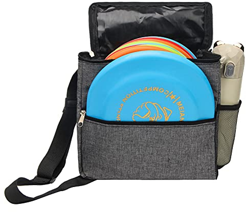 Windspeed Disc Golf Bag, Portable Waterproof Frisbee Disc Golf Bag with 10 Frisbees Capacity, Pro Disc Golf Bag Small with Adjustable Strap, Starter Frisbee Golf Bag for Women and Men (Grey)