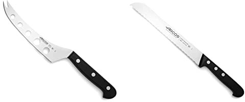 Arcos Serie Universal - Cuchillo para Queso, Hoja de Acero Inoxidable NITRUM 145 mm, + Serie Universal, Cuchillo Panero, Hoja de Acero Inoxidable Nitrum 200 mm con alveolos