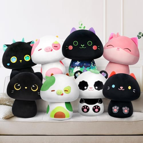 Mewaii 36 cm mjuk mynta katt svamp djur plysch kudde fluffig leksak med svart