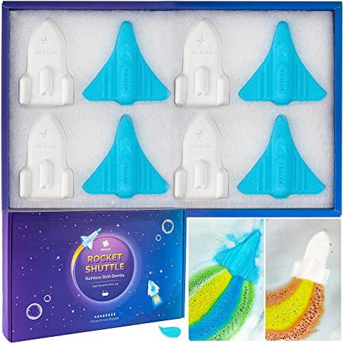 ORIGLAM Bath Bombs for Kids, 8 XL Organic Kids Bath Bombs for Boys, Space Plane & Rocket Rainbow Bath Bomb for Toddlers Individually Wrapped, Bulk Birthday Gifts for Men Party Favors for Kid 4-8-12