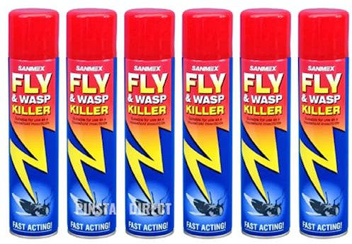 6 Pack Sanmex Fly and Wasp Killer Spray Insecticide Fast Acting Household Power Pest Control Aerosol Spray Fast Acting Spray Zapper Spray Fly and Wasp Killer Spray 300ml New