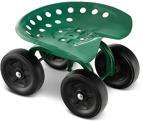 RELAX4LIFE Siège de Jardin Roulant, Siège Pivotant à 360°&Hauteur Réglable 28-40CM, Chariot de Jardinage Robuste à 4 Roues pour Chariot, Pelouse, Cour, Maison, Atelier (Siège Uni, Vert)