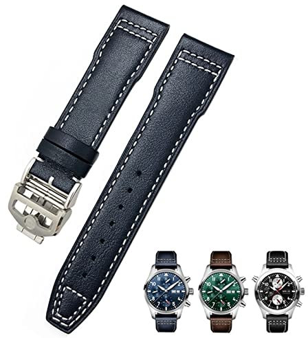 vkeid 20 mm 21 mm Rindsleder-Armband, geeignet für IWC-Fliegeruhren, Portugieser-Armbänder, Mark 18, weiches blaues Armband