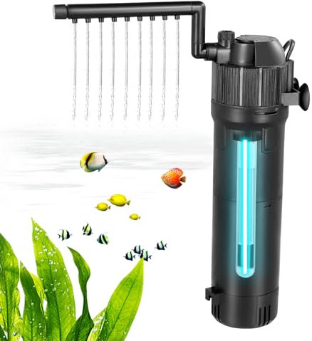 UV Filters for Fish Tanks, 5-in-1 Fish Tank Filter Pump 650L/H 6W Aquarium Filter with UV Steriliser Turns Green Water to Clear, Filter Pump for 150L Fish Tank Flow Rate and Direction Adjustable