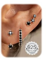 Morfetto 3paar Ohrringe Silber 925 Set für Damen Ohrstecker Creolen Silber 925 Hypoallergen Ohrringe Klein Piercing Ohr Gold Ohrstecker Creolen Helix Piercing Set Schwarz CZ