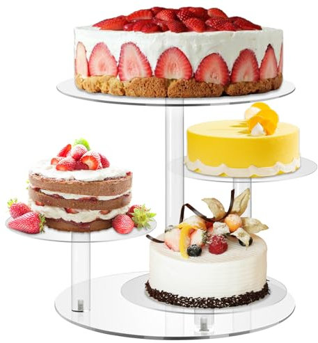 SicoVision 4Tier Acrylic Cake Stand, 8-12 Inch Round Cupcake Display Stand, Clear Round Cake Tray Display Shelf Rack Cake Dessert Stand for Christmas Wedding Birthday Party Decor