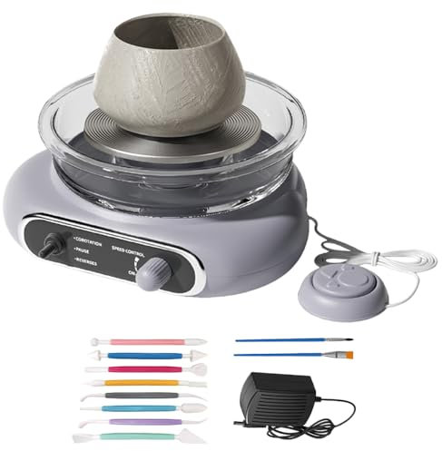 Mini Torno de Alfarero Eléctrico con Pedal, Máquina de Cerámica y Kit de Alfarería, Cuenco Desmontable, Estudio DIY, Torno de Alfarero para Niños y Adultos,Grey