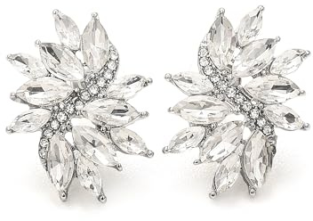 EVER FAITH Clear Rhinestone Stud Earrings for Women, Glitter Marquise Crystal Wedding Party Vintage Statement Pierced Studs Earring for Brides Bridal Cocktail Prom Jewelry Silver-Tone
