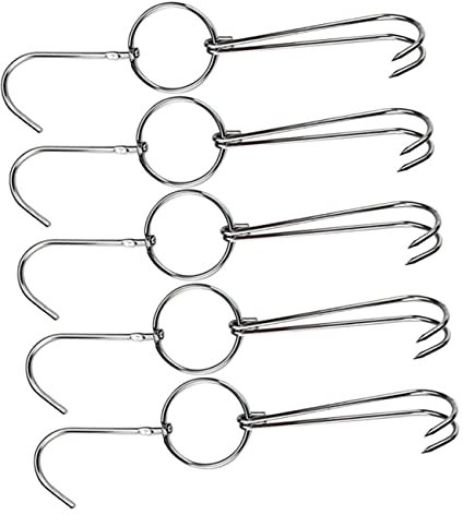 CONGARTENO 5pièces Lot De Crochets à Viande Doubles Acier Inoxydable Ustensiles De Cuisine Cintre Pour Saucisses Crochet à Rôtir