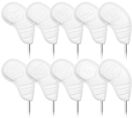 Housses pour tête de club de golf en fer magnétiques 10 pièces 4-9, P, A, S, L pour main droite en cuir PU blanc avec chiffres creux
