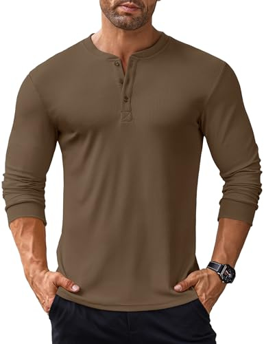 COOFANDY Camiseta Manga Larga Hombre Casual Henley Camisetas Botones Cuello Redondo Classic Básica T-Shirt Camisetas Interiores Tops