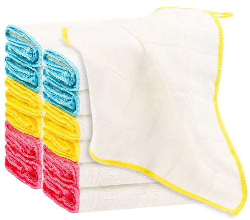 Lanjue Dish Cloths, 12 Pack Microfiber Kitchen Towels, 30 x 30 CM | Reusable Microfibre, Strong Absorbency, Textured Cleaning, 3 Colours, Hanging Loop for Easy Drying